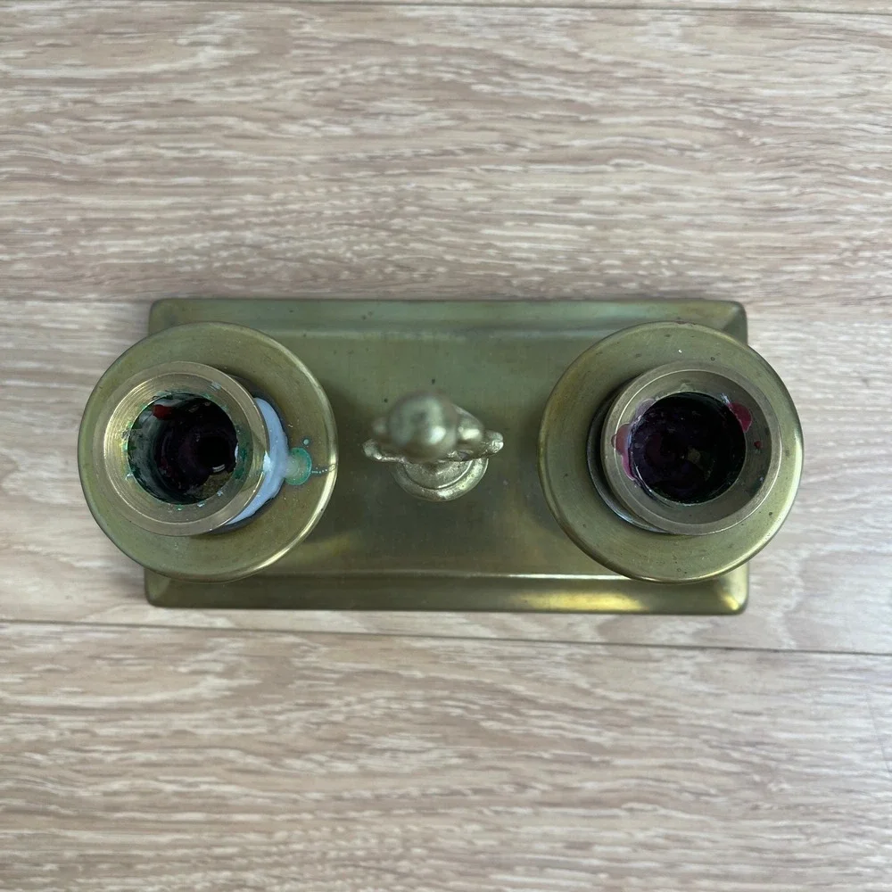 Vintage Solid Brass Double Taper Candle Holder Ornate Handle Rectangular Base